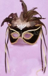 BLACK VELVET MASK W/ FEATHERS AND RIBBONS