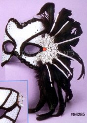 WHITE and BLACK MASK with FEATHERS, SEQUINS