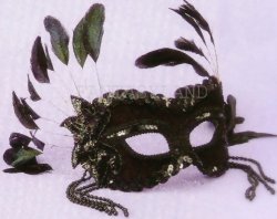 VELVET MASK, COQUE FEATHERS, BEADS, SEQUINS