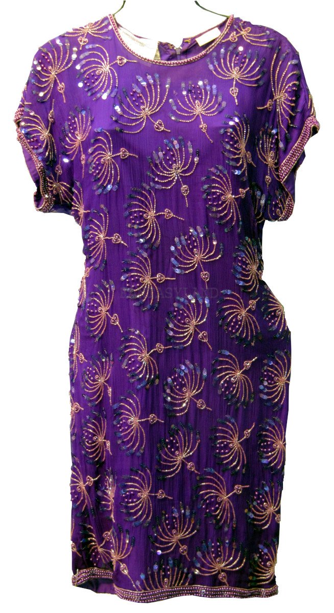 1950's Style Purple Beaded Dress Size 8 SM-MD