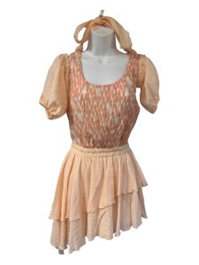 Cute Gauze Skirt with Layers & Angle Cut 2 sleeve puffs hair tie