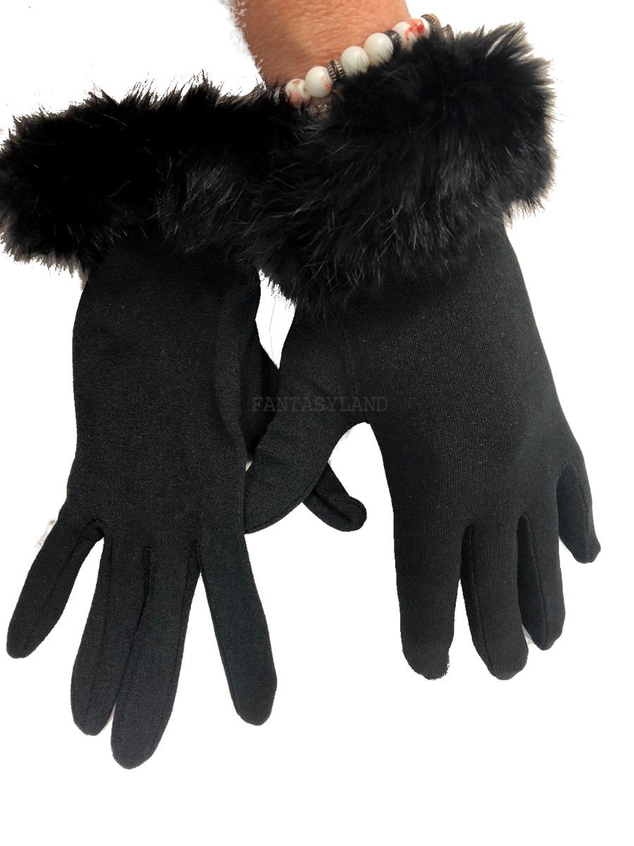 Fur Trimmed Black Gloves