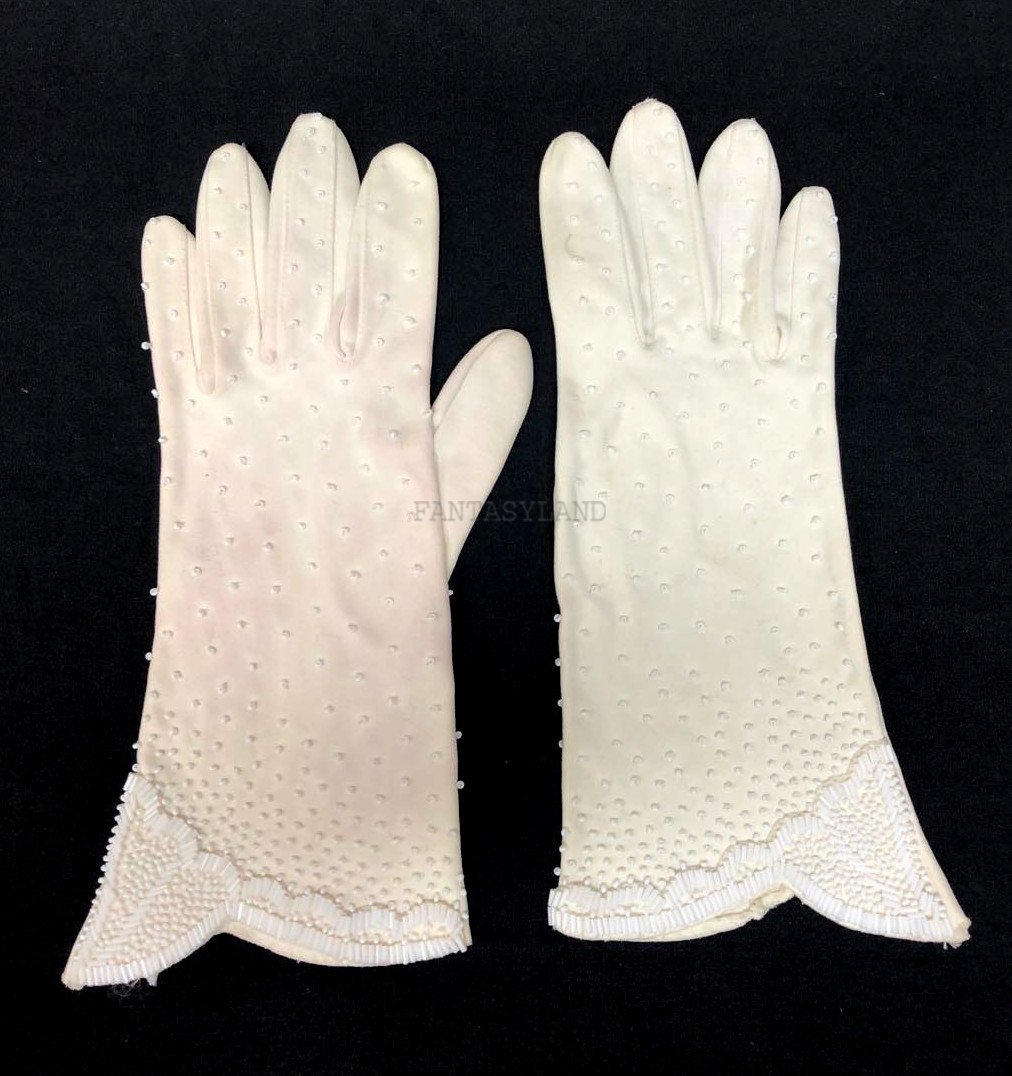 White Beaded Wrist Gloves