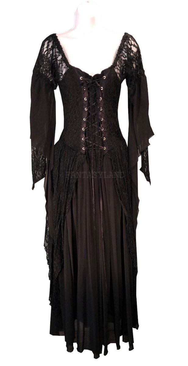 Black Lace and Chiffon Gothic Dress Size MD