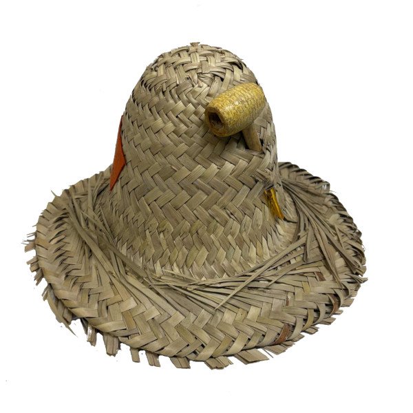 Straw Country Hat With Patch and Pipe