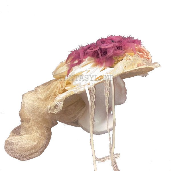 Creme & Pink 1890's Large Straw Hat