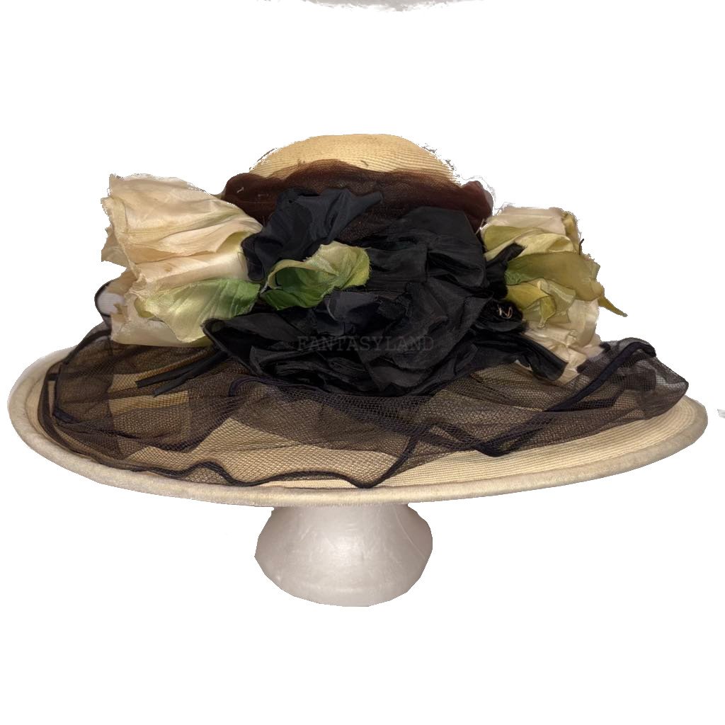 Vintage Straw Creme Large Brim Hat - Click Image to Close