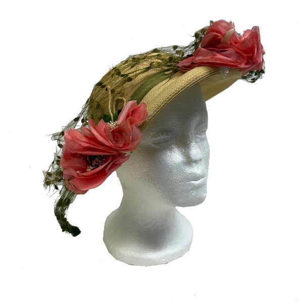 Vintage Sun Hat with Pink Flowers