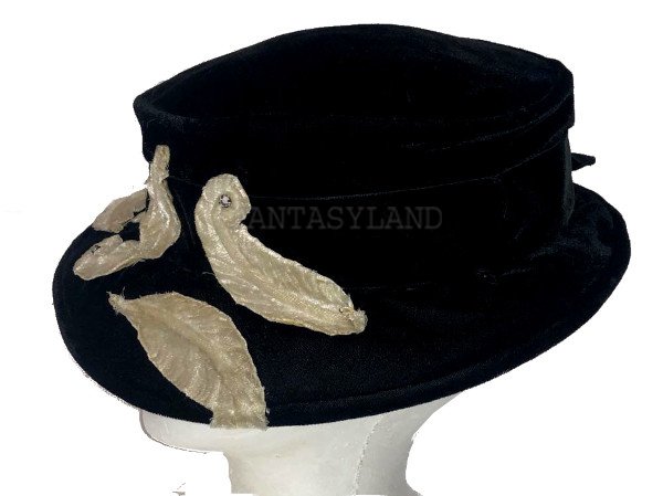1930's Black Velvet Hat with Creme Leaves Rhinestone Tips