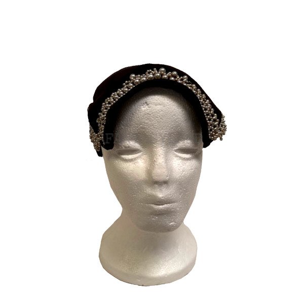 Vintage Black Velvet Juliet Cap with Pearls