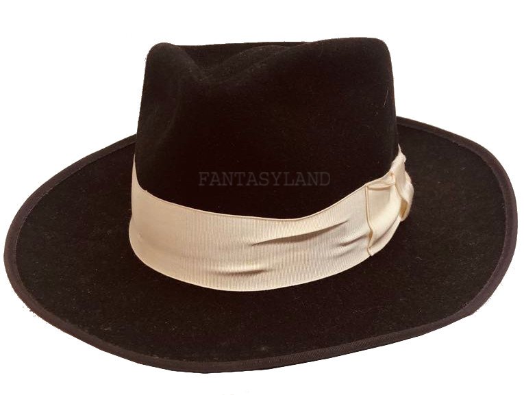 Black Fedora White Hatband Medium