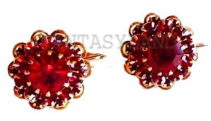 Red Stone Earrings Gold Setting