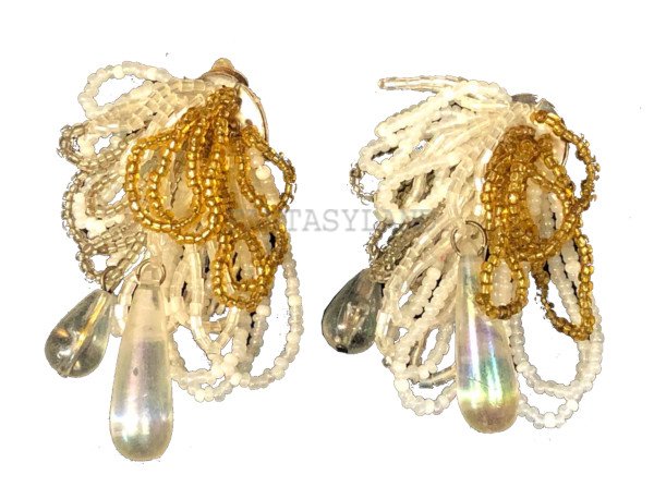 Tear Drop Dangle Earrings with String Pearls and Gold Beads