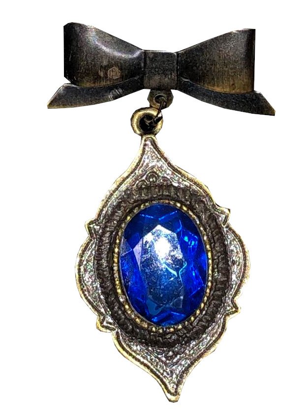 Antique Gold Brooch with Blue Stone and Bow