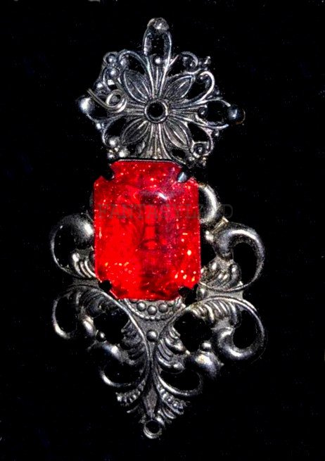 Antique Silver Brooch with Red Stone