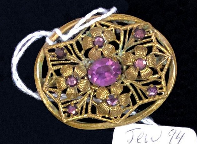 Gold Brooch with Purple Stones