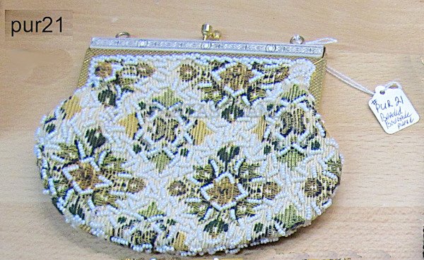White Beaded Brocade Clutch