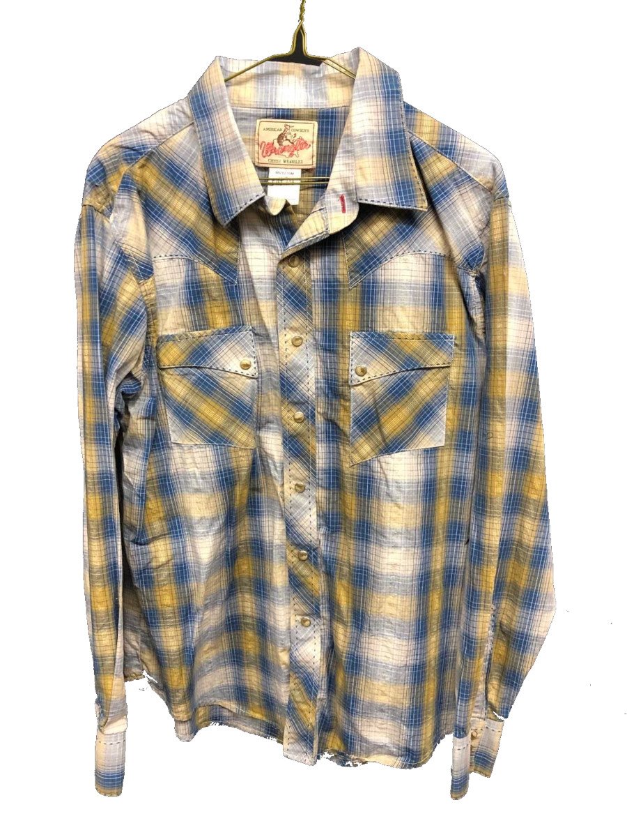Blue and Gold Plaid Cowboy Shirt LG