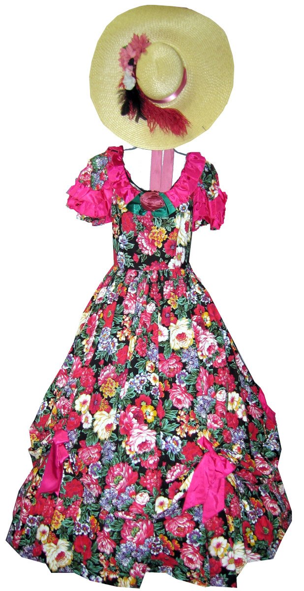Fuschia and Black Cotton Garden Party Dress Civil War Sz MD - LG