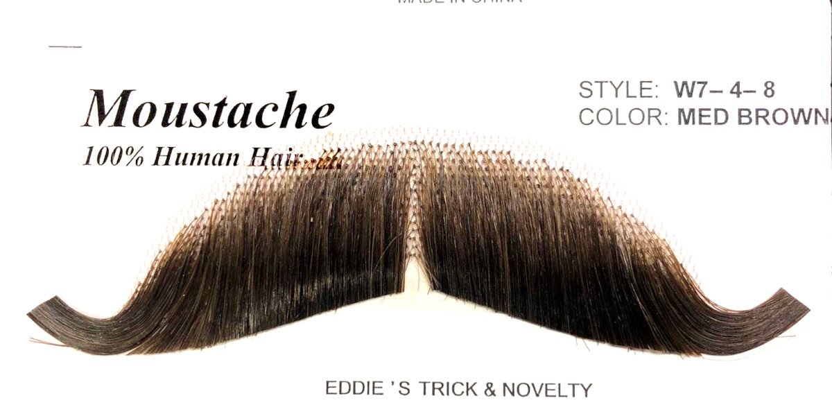 ENGLISH HUMAN HAIR MOUSTACHE Light Brown, Med Brown, Dk Grey [W7-4] - $8.49